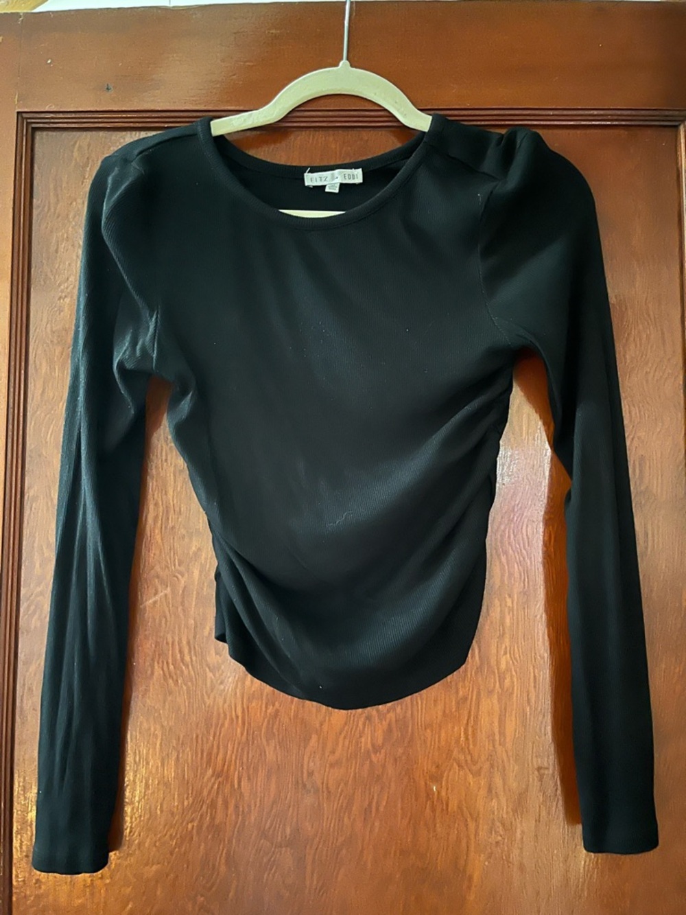 Black Long-Sleeve Ruched Women's Top